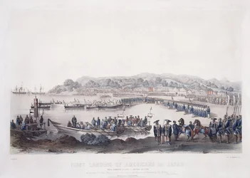 Premier débarquement des Américains au Japon à Gore-Hama le 14 juillet 1853