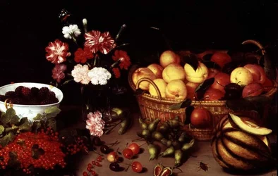 Nature morte de fleurs et de fruits