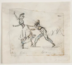 Anine Frölich et Pierre Jean Laurent dans une scène du ballet "Le camp des gitans" de Galeotti, Théâtre royal danois