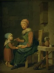 Une paysanne donnant à manger à sa fille