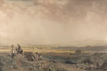 Moissonneurs dans un paysage du Sussex