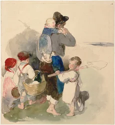 Enfants en route pour travailler dans les champs, vers 1840
