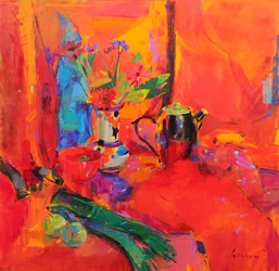 Nature morte rouge, 2021 (huile sur toile)
