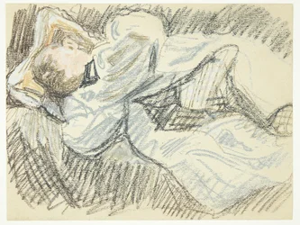 Le sculpteur Kai Nielsen se repose pendant le travail sur la statue de Mads Rasmussen