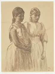 Deux jeunes filles. Étude pour la peinture "Bal dans une ville de province" (Musée d