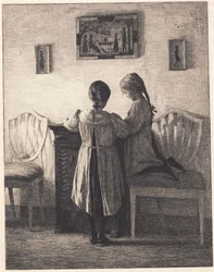 Intérieur avec deux petites filles