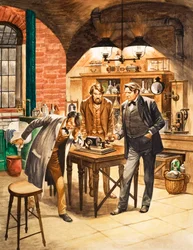 Edison démontrant le premier phonographe dans son laboratoire