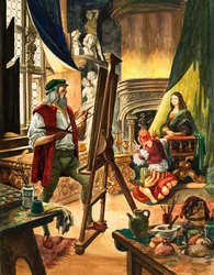 Leonardo da Vinci peignant le portrait de la Joconde