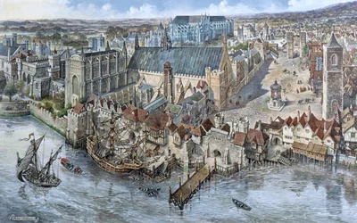 Ancien Londres reconstruit : Le palais de Westminster vers 1530