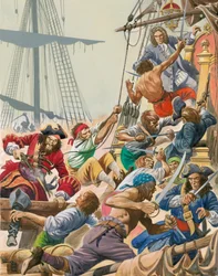 Quand les pirates naviguaient sur les mers. Barbe Noire et ses pirates attaquent.