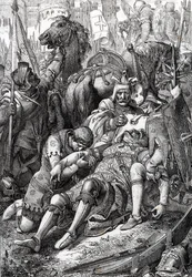 Le roi Guillaume le Conquérant blessé par son fils Robert II de Normandie dit Courteheuse (1051-1134) à la forteresse de Gerberoy
