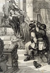 Révolte de Moscou de 1682 : La tsarine Natalia Narychkina protégeant son fils le prince Pierre (1672-1725) des attaques des streltsy, Russie