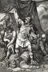 Antiquité romaine : « La prise de Jérusalem » représentation du siège de Jérusalem par les Romains en 70 après J.-C., la ville est saccagée par les troupes de l