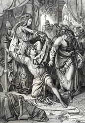 Le concours poétique du château de Wartburg en Allemagne en 1207 : les Minnesänger rivalisent dans des jeux poétiques, le troubadour Henri d