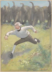Homme Fuyant des Éléphants