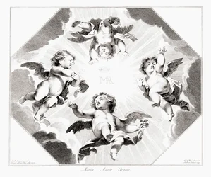 Quatre anges enfants célébrant la Vierge Marie