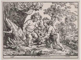 Enfant Jésus et Saint Jean jouant avec un agneau, gravure de Christoffel Jegher (1596-1653), après 1632