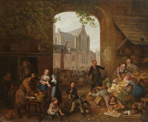 Deux ivrognes au marché près de la Westerkerk à Amsterdam