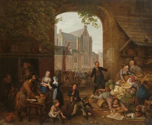 Deux ivrognes au marché près de la Westerkerk à Amsterdam