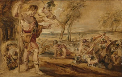 Cadmus, guidé par Minerve, observe les Spartoi se battre