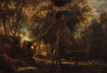 Une forêt à l’aube avec une chasse au cerf, vers 1635