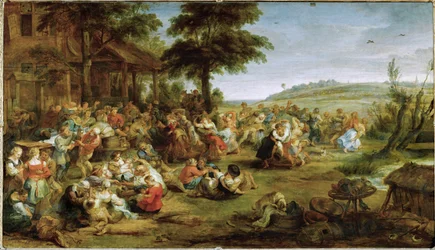 Fête religieuse ou mariage dans un village, vers 1635-38 (huile sur bois)