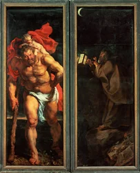 Autel : Descente de croix, fermée, côté gauche : Saint Christophe (peinture sur toile)