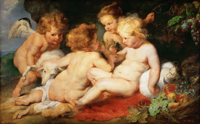 Christ et Jean-Baptiste enfants avec deux anges