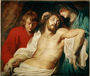 Déploration avec sainte Marie et saint Jean apôtre, vers 1614-15 (peinture sur bois de chêne)