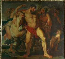 Hercule ivre, guidé par une nymphe et un satyre