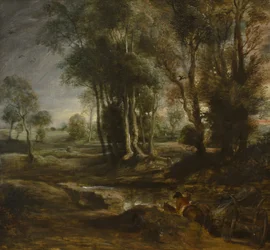 Paysage du soir avec chariot de bois, 1630-1640