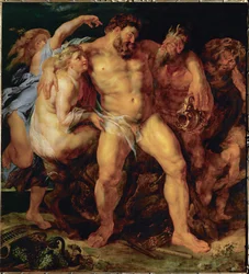 Hercule, ivre, conduit par une nymphe et un satyre, vers 1612-14 (peinture sur bois de chêne)