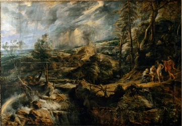 Paysage de tempête avec les vieux Phrygiens Philémon et Baucis
