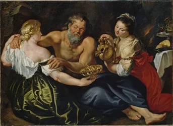 Lot et ses filles dans une grotte rocheuse
