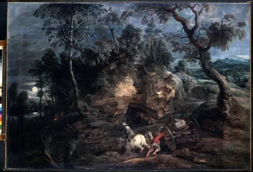 Paysage avec des porteurs de pierre