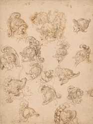 Feuille d’études avec casques et têtes
