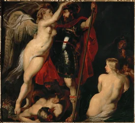 Le héros de la vertu, Mars, couronné par la déesse de la victoire (peinture sur toile)
