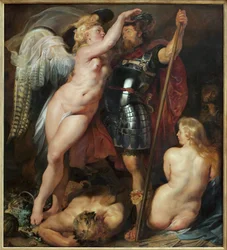 Le couronnement des héros. Peinture de Pierre Paul Rubens (1577-1640), vers 1622. Art flamand du XVIIe siècle. Munich, Alte Pinakothek (Allemagne).