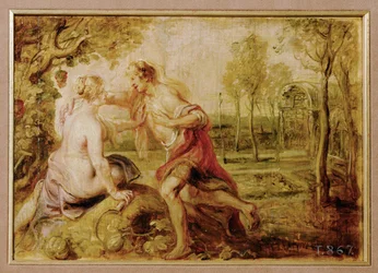 Vertumne et Pomone (peinture sur bois)