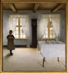 Un Intérieur avec une Jeune Fille Servant le Thé