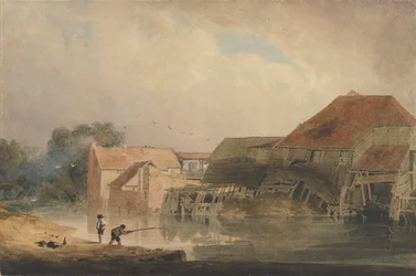 Scène au bord de la rivière, vieux moulin, 1805-1810