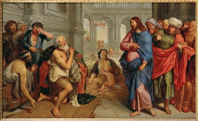 Le Christ guérit le paralytique à la piscine de Bethesda (peinture sur bois de chêne)