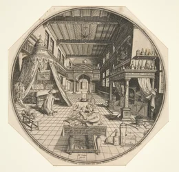Heinrich Khunrath, alchimiste de Leipzig, dans sa bibliothèque