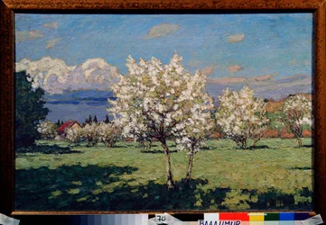 Les cerisiers en fleurs. Peinture de Pyotr Ivanovich Petrovichev (Piotr Petrovitchev) (1874-1947), huile sur toile
