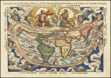 Carte du monde de 1553 - Charta Cosmographica, Cum Ventorum Propria Natura et Operatione