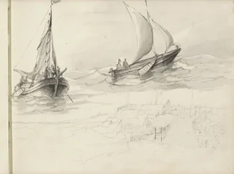 Deux voiliers avec des personnages en mer