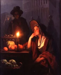 Étal de marché la nuit