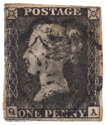 One Penny Black, le premier timbre-poste du monde, vers 1840