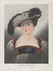 Portrait de Susanna Lunden, portant un chapeau à larges bords avec des plumes