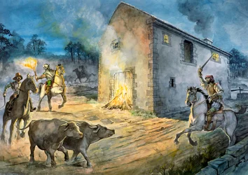 Reivers attaquant Birdoswald, 16ème siècle